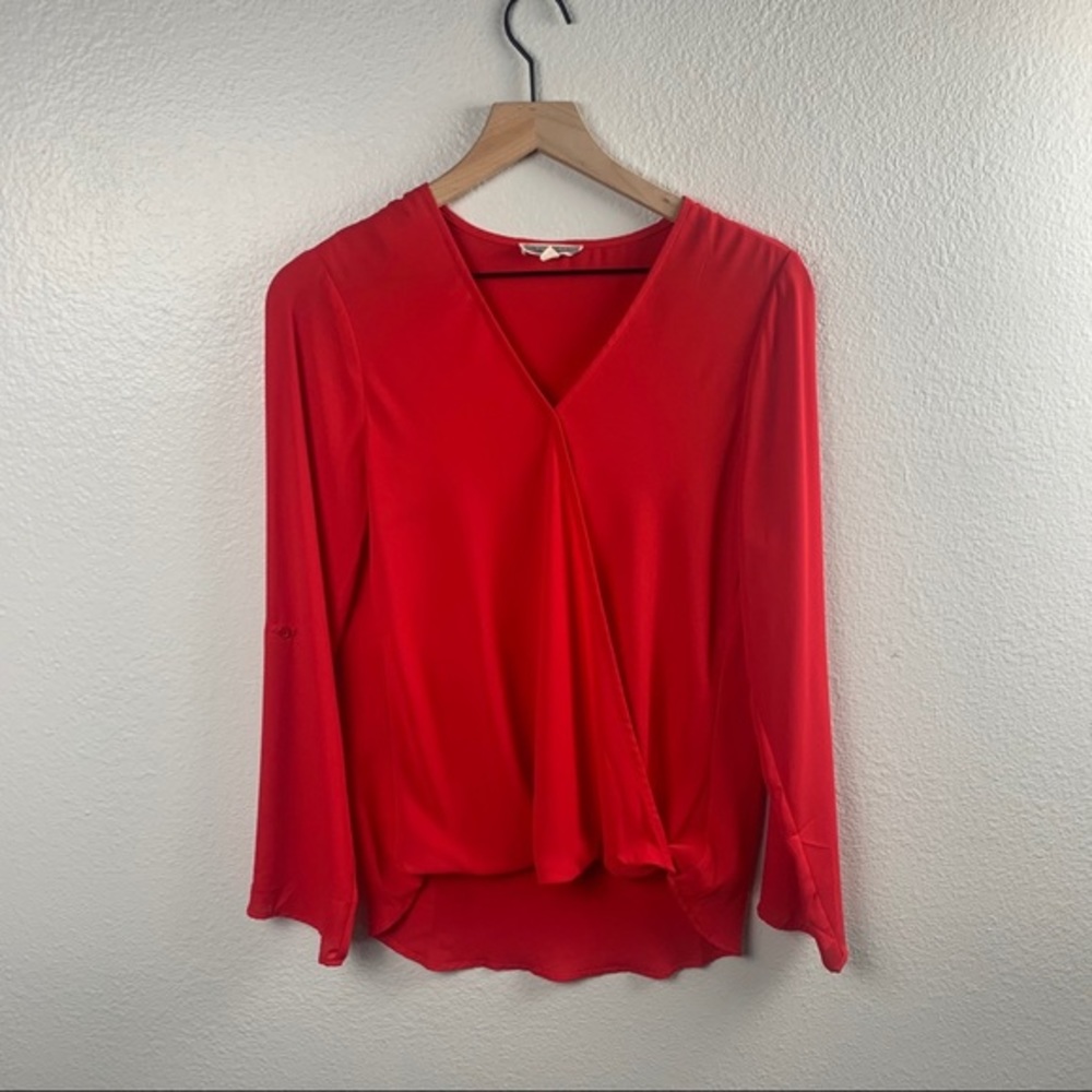 PLEIONE RED LONG SLEEVE CROSS FRONT BLOUSE